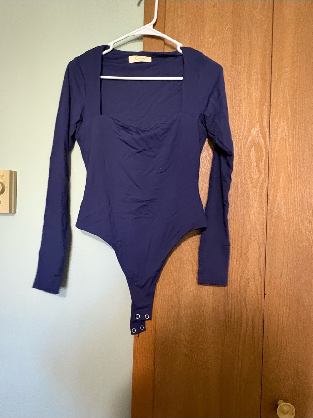 Square-Neck Long Sleeve Navy Bodysuit